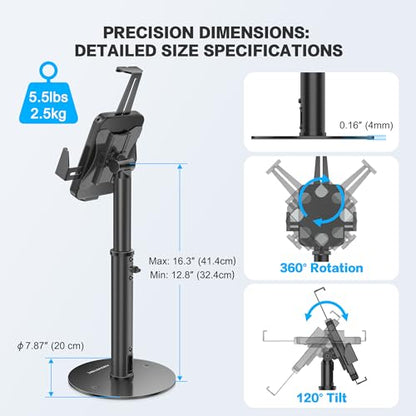 AboveTEK 360° Rotating Retail Kiosk iPad Stand Bundle POS Tablet Kiosk Stand - Universal Tablet Locking Mount for 7.9"-11" Devices