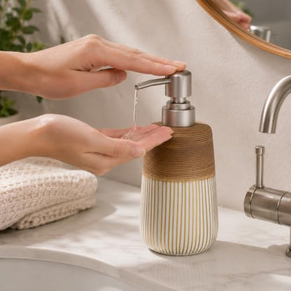 2 Pcs Ceramic Soap Dispenser Set, 16 Oz Refillable Liquid Soap Dispensers with Embossed Texture for Bathroom Countertop and Kitchen Sink, Hand Soap, Dish Soap & Lotion Bottles, Modern Home Decor - size: 2 Pcs x 16Oz Soap Dispenser
