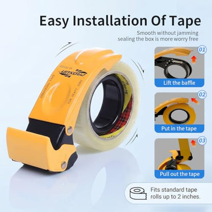 2 Pack Metal Packing Tape Dispenser Gun, Metal Tape Gun Fits Packaging Tape with Dispenser up to 2 Inches, Adjustable Brake Tape Gun Handheld Sealing Cutter for Warehouse Tools (Yellow+Green)