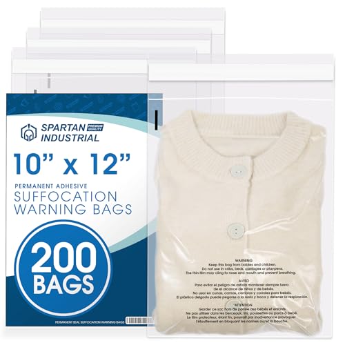 10” X 12” (200 Count) Self Seal Clear Poly Bags with Suffocation Warning - size: 10" x 12"