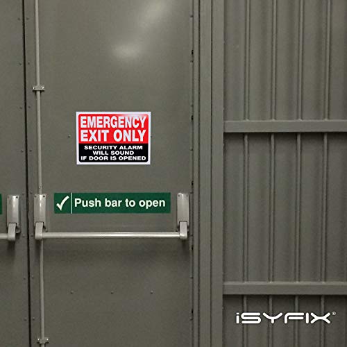 iSYFIX Emergency Exit Only Stickers, Design 1, 10x7 in, 2 Pack, Red & Black - color: RED & BLACK, size: Large