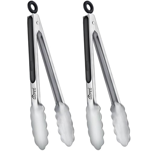 Hotec Tongs for Cooking Premium Stainless Steel Kitchen Tongs Set of 2-9" - size: 9 inch, 2pack