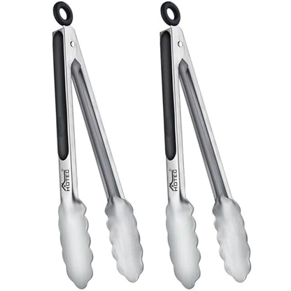 Hotec Tongs for Cooking Premium Stainless Steel Kitchen Tongs Set of 2-9" - size: 9 inch, 2pack
