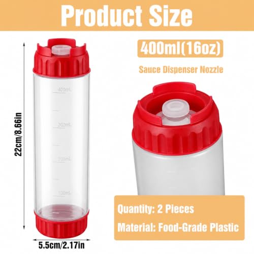 Grevosea 2 Pcs 16 oz Inverted Squeeze Bottles, Valve Condiment Dispenser - color: Red, size: 16 Ounces
