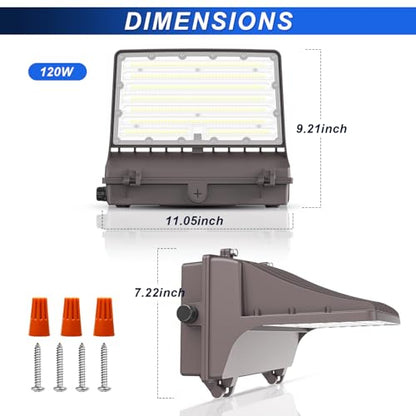 120W LED Full Cut-Off Wall Pack Light with Photocell, 5000K Wattage Tunable - size: 60/80/100/120W
