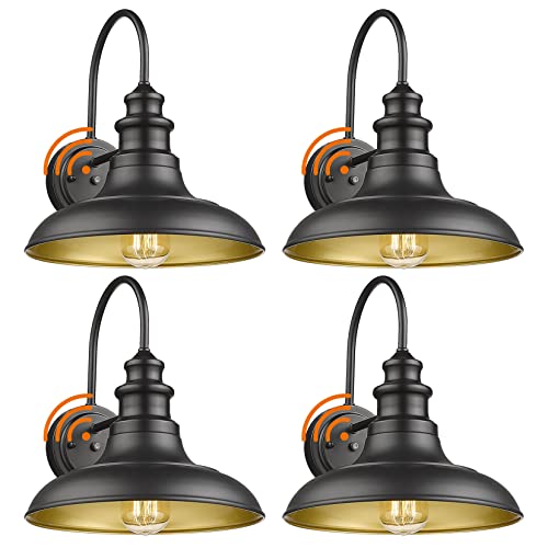 Dusk to Dawn Sensor Outdoor Barn Light Fixtures Outdoor Wall Sconces Farmhouse Wall Mount Lights Exterior Light Fixture Black Finish Industrial Wall Lantern for Porch, Entryways, 4 Pack - color: Black, size: 03-DDRZ004-4PACK(Dusk to Dawn)