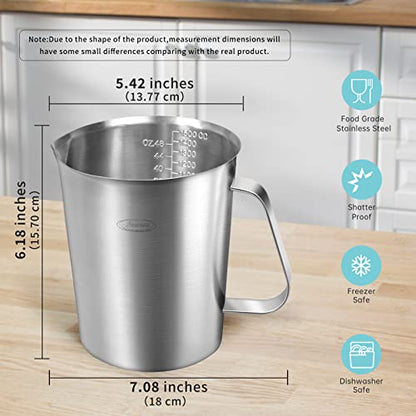 Newness 6 Cup Stainless Steel Measuring Cup, Metal Measure Cup, 48 Oz,1.5 L - size: 48 OZ (6 Cup, 1500 ML)