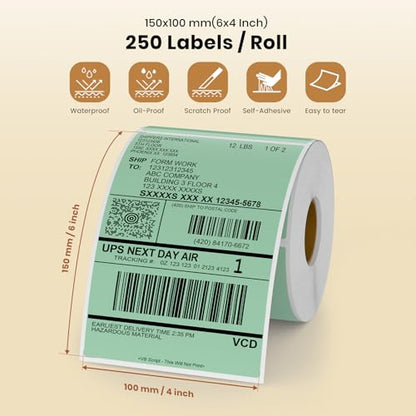 Green Thermal Labels 4 × 6 Inch Waterproof Vinyl Stickers 250 PCS - color: Green