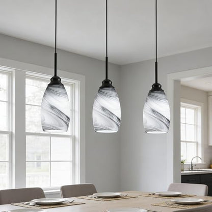 Industrial Pendant Light with Glass Shade Matte Black Pendant Lighting Adjustable Industrial Retro Style Hanging Light,Kitchen Island Farmhouse Pendant Lights Fixtures for Kitchen,Farmhouse - color: 3 Packs Grey Swirl, size: 3 Pack