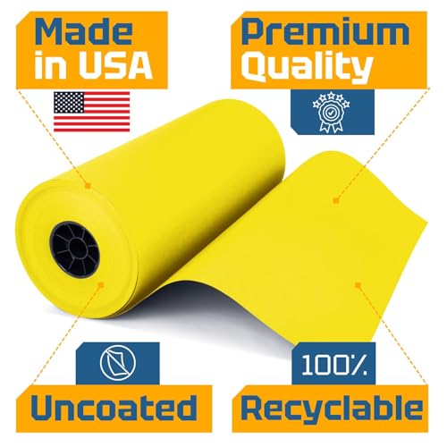 USA Made 18" x 8640" (720 ft) Yellow Kraft Paper Roll, Large Size - color: Yellow, size: 1 Roll