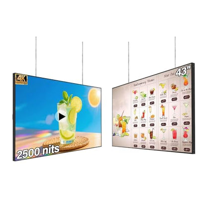 43inch Digital Signage, 2500nits High Brightness Advertising Display, Slim Fit Frameless LCD Monitor, CMS Remote Publishing, 24/7 Operation, Smart Split Screen Play, HDMI/USB/WiFi/Android 11 - size: 43"+2500nits