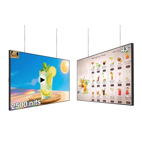 43inch Digital Signage, 2500nits High Brightness Advertising Display, Slim Fit Frameless LCD Monitor, CMS Remote Publishing, 24/7 Operation, Smart Split Screen Play, HDMI/USB/WiFi/Android 11 - size: 43"+2500nits