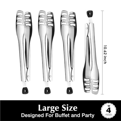 KINGSTONE Serving Tongs 4 Piece,18/10 Stainless Steel 10.62inch Kitchen Tongs For Serving Food,Buffet, Wedding, Party Catering, Food Salad/Cake/Bread, BBQ with Locking (Pack of 2) - size: 4 tongs (Pack of 2)