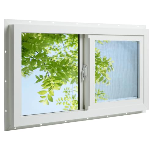 3.22" Thickness 32" x 18" Vinyl Sliding Basement Window,Low-E Glass with Argon Gas,Double-Pane Insulated Tempered Clear Glass,Half Screen Included,White - size: 32"x18"