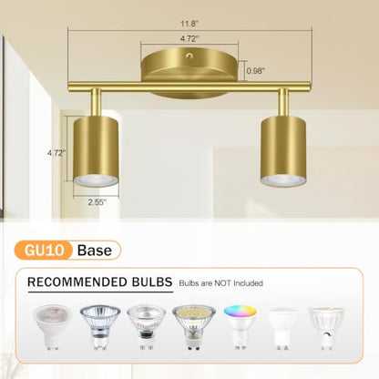 BoostArea LED 2 Light Track Lighting Kit, Gold 2 Way Ceiling Spot Lighting, Flexibly Rotatable Light Head for Kitchen, Living Room, Bedroom, GU10 Bulb Not Included - color: 2 Light-Gold