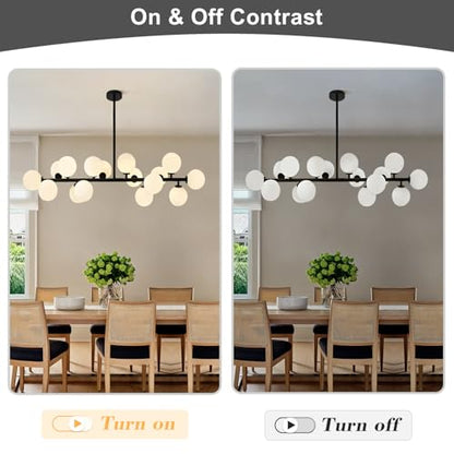 KCO Lighting Farmhouse Dining Room Chandelier Globe Linear Chandelier Black Milk Glass Chandelier 16 Light Sputnik Chandelier Mid Century Modern Hanging Pendant Light Fixture - color: 16 Light-Black
