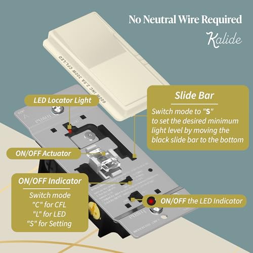 TOPGREENER 300W LED Dimmer Switch, Single Pole or 3-Way, Light Almond, 1P - color: Light Almond