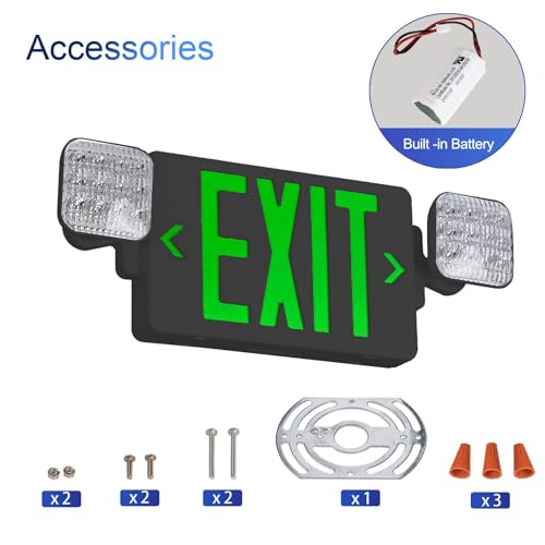 Black Green LED Exit Sign Emergency Light Combo, UL Listed Battery Backup - color: Black Green, size: 6 Pack