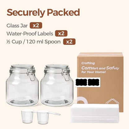 ComSaf Glass Pantry Jars with Airtight Lids 74 oz 2 Pack Large Wide Mouth - size: 74 fl oz x 2 - Wide Mouth