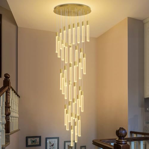 36-Light 200" High Ceiling Chandelier Long Spiral LED Dimmable Chandelier Modern Crystal Chandeliers for Staircase Foyer Entryway Living Room Gold - color: Gold, size: 36-Light