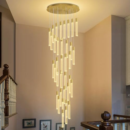 36-Light 200" High Ceiling Chandelier Long Spiral LED Dimmable Chandelier Modern Crystal Chandeliers for Staircase Foyer Entryway Living Room Gold - color: Gold, size: 36-Light