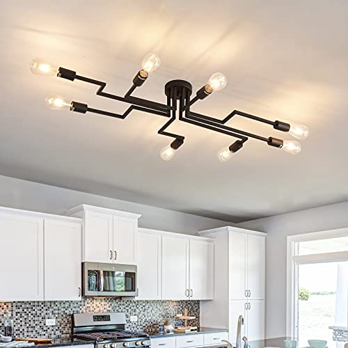 ZGLAOJTBlack 8-Light Ceiling Light, Modern Semi Flush Mount Ceiling Light Fixture,Metal Chandelier for Farmhouse Dining Room Living Room Bedroom Kitchen. - color: Black, size: 8-Light