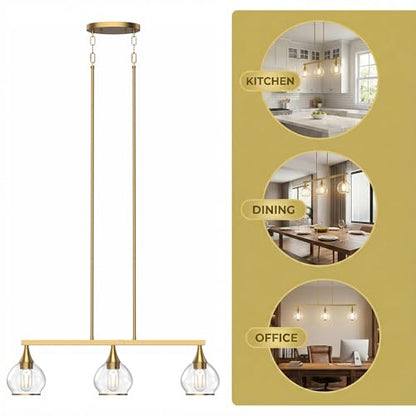 Phaosio Brushed Gold Kitchen Island Linear Pendant Light, 3-Light, E26 Base - color: Gold, size: 3-Light