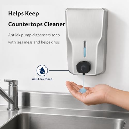 modunful Commercial Stainless Steel Hand Soap Dispenser, 47oz Wall Mount - size: Vertical 47.3oz