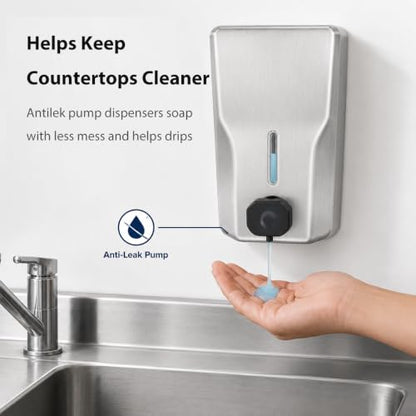 modunful Commercial Stainless Steel Hand Soap Dispenser, 47oz Wall Mount - size: Vertical 47.3oz