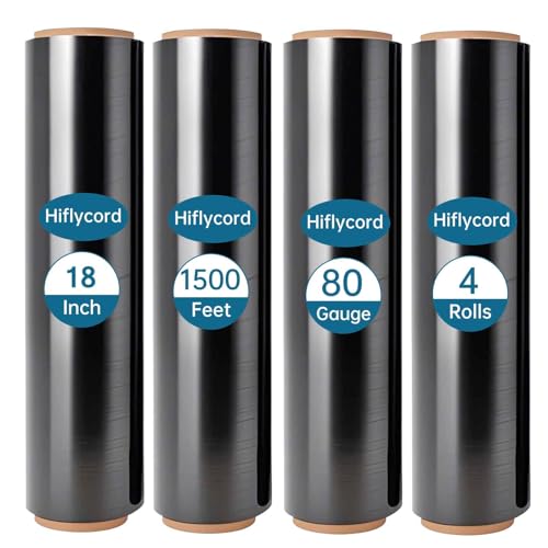 Black Plastic Shrink Wrap Roll 18 Inch 1500 Feet, Stretch Wrap 4 Pack - size: Black 18in 4roll