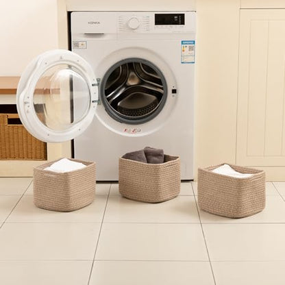 OIAHOMY 3 PACK Cube Storage Bins Storage Baskets Shelf Bins Brown - color: Brown