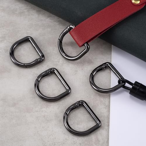 HINZIC D Ring Spring Key Hooks Keyring Clip Buckles Clasp Clamps for Belt Backpacks Handbag Purse Strap - color: 9pcs Black