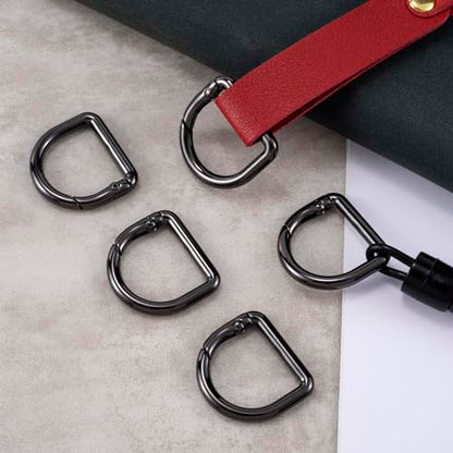 HINZIC D Ring Spring Key Hooks Keyring Clip Buckles Clasp Clamps for Belt Backpacks Handbag Purse Strap - color: 9pcs Black