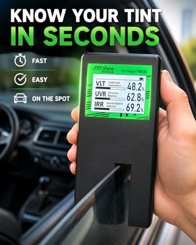 Tint Meter TM-28 – Digital Window Tint Tester with 3-in-1 VLT, UVR & IRR Measurement, 15mm (0.56in) Slot, Auto Calibration, Rotatable Backlit Display, Rechargeable Battery