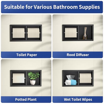 Dual Roll Toilet Paper Holder, Recessed Toilet Tissue Holder - color: Matte Black