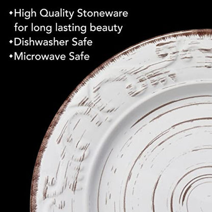 Pfaltzgraff Trellis White 16-Piece Stoneware Dinnerware Set, Service for 4, Distressed White Finish, Microwave & Dishwasher Safe Plates and Bowls - color: Distressed White