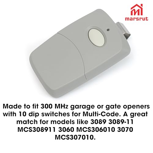 10 DIP Switch Garage Door Opener Remote, Compatible with Multi-Code 300 MHz, 308911, 3089, MCS308911, 3060, 3070, Garage Gate Replacement Transmitter, Gray