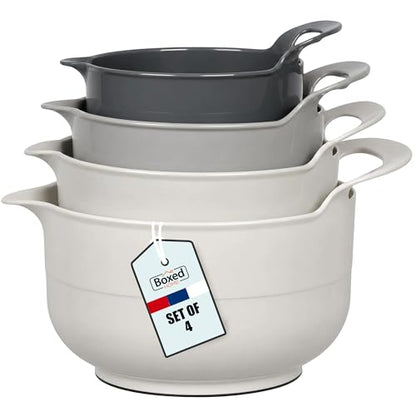 BoxedHome 4 Pack Nesting Mixing Bowl with Pour Spout and Handle, BPA free Microwave & Dishwasher Safe(Grey, 4 Pack with Handle) - color: Gray