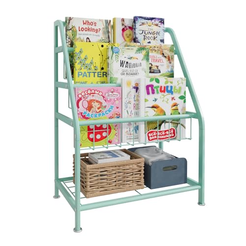 aboxoo Kids Bookshelf Todder Freestanding Small Bookcase Organizer for Children Room 18 inches Metal Bookcase Toy Organizer Green Stable Bookcase Bookstore Library Book Unit Storage for Small Place - color: Green, size: Small