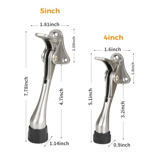 Kickdown Door Stopper 5Inches - 2 Packs One Touch Adjustable Height Door Stop for The Bottom of Door The Bottom of Door Aluminum Alloy Metal Door Stopper with Rubber Tip Satin Nickel - color: 5inch Satin Nickel, size: 5inch 2pack