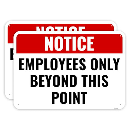 2PC Employees Only Beyond This Point Sign, 10 x 7 Inches - Aluminum - No Customers Allowed In Work Area Staff Only Sign For Door - color: Employees Only Beyond This Point Sign