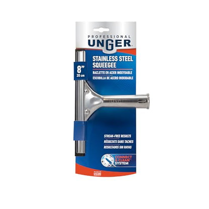 Unger Professional 8” Stainless Steel Window & Glass Cleaning Squeegee - Cleaning Supplies, Heavy Duty Squeegee for Window Cleaning, Streak Free Results - size: 8-inch, style: Squeegee