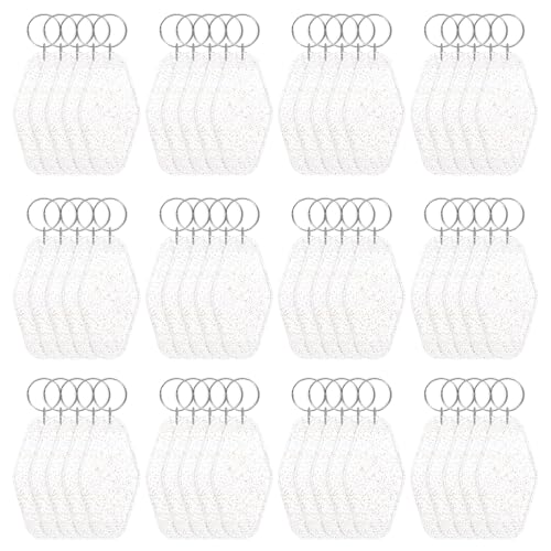 Blank Hotel Keychain Tags [60PCS] - Plastic Rhombus Blank Motel Keychain with Key Rings - color: Glitter Clear