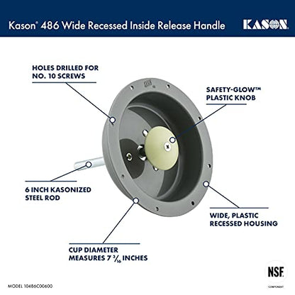Kason 486 Wide Recessed Inside Release Handle (10486C00600) - size: 10486C00600