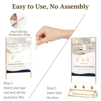 EHWINE 12 Pack Gold Acrylic Sign Holder 4x6 Double Sided Tabletop Stand