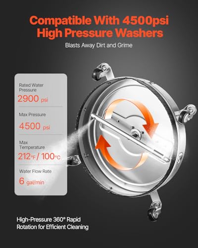 VEVOR 22" Pressure Washer Surface Cleaner, Stainless Steel Pressure Washer Attachments with 4 Wheels, 4500 Max PSI, 3/8 Quick Connector, 2 Spray Nozzles, Dual Handle, for Concrete, Patio, Sidewalk - size: 22 Inch w/ Handle & Wheels