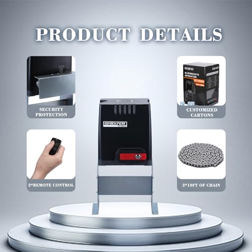 Automatic Sliding Gate Opener with Remote Control Transmitters and Infrared Photocell Sensor - Chain Driveway Security Door Operator Kit (for 1800lb & 40ft Gate, AT1800) - size: AT1800-BLACK