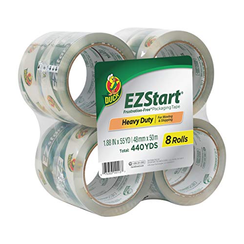 Duck EZ Start Packing Tape, 1.88 Inches x 54.6 Yards, Clear, 8 Pack (282404) - size: 8 Rolls