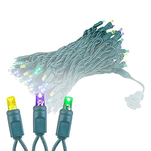 Novelty Lights 50ft 100 LED Yellow, Purple & Green Mardi Gras Lights - color: Yellow/Purple/Green