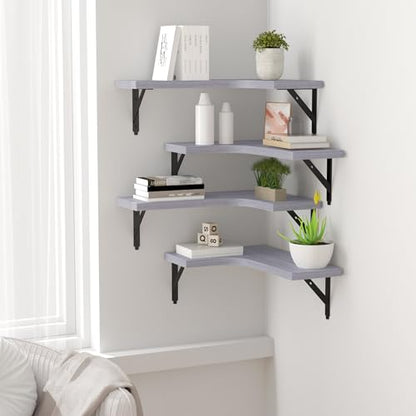 ROMGUAR CRAFT Corner Floating Shelves Wall Mounted Set of 4, Light Grey - color: Light Grey
